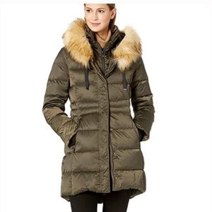 Tahari Olive Heavy Wright Puffer Coat